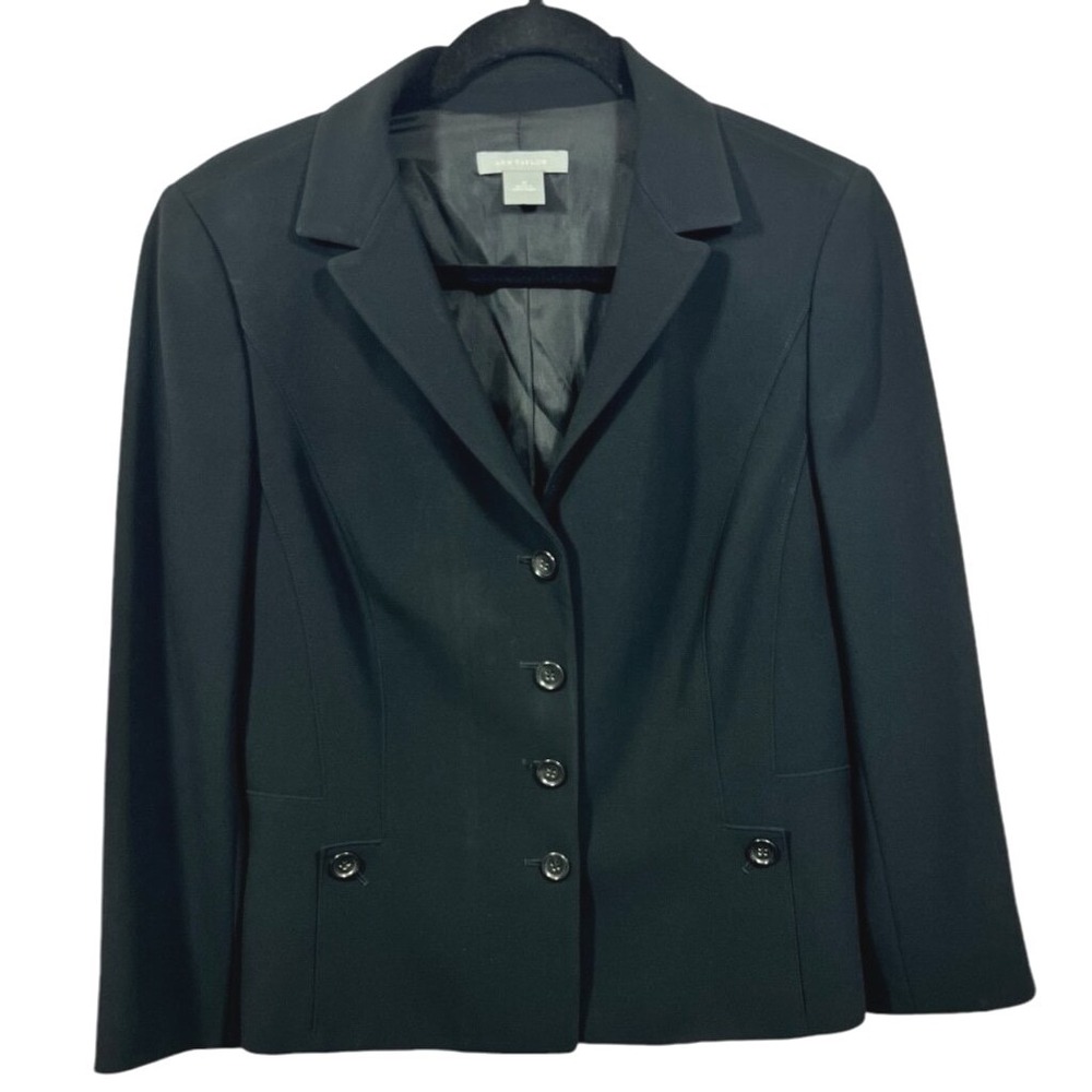 Ann Taylor 4 Button Blazer Jacket Black Size 10 Career‎ Office Preppy Academia